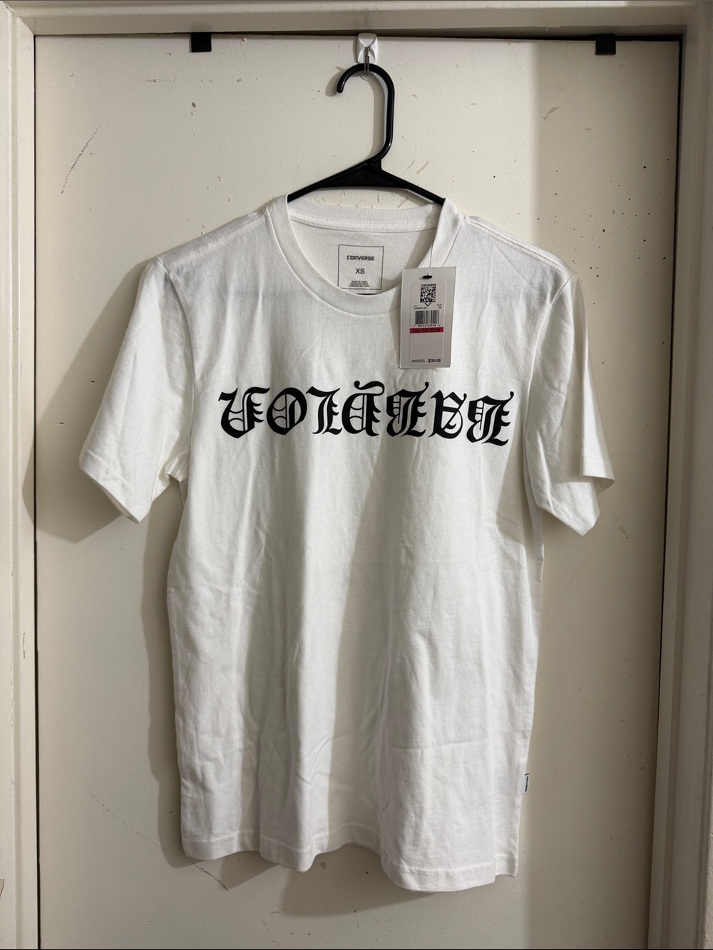 Converse White Tee with Black Volatile Gothic Logo